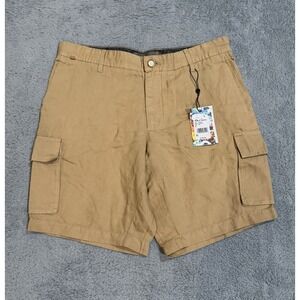 $148 Robert Graham Linen Blend Cargo Shorts Men's 32 9' Inseam Khaki NWT